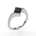 Minimalist silver bypass ring featuring a square cut black gemstone on a polished band - US 6 / Silver Black Onyx