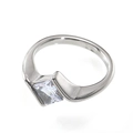 Detailed top view of a stainless steel ring featuring a square tension-set crystal - US 6 / Steel White
