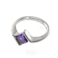 Detailed view of silver minimalist ring with a square-cut purple gemstone and tension setting - US 6 / Steel Purple