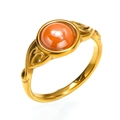 Vintage gold hollow pattern titanium steel ring with round orange-red gemstone - US 6 / Gold Yellow Gemstone