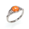 Detailed macro view of vintage hollow heart patterns and orange gemstone on a silver ring - Steel Base Yellow Gemstone