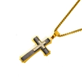 Punkstijl drielaagse kruishanger ketting met sprankelende zirkonia op gouden schakel - Zwart-stalen Hanger Zonder Ketting