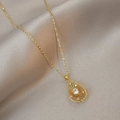 Elegante collar con colgante de gota de oro con cristal brillante y cadena fina en O - Estilo Gota de Agua