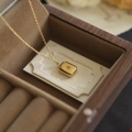 Goldene Titanstahlkette mit quadratischem Sternanhänger und Diamant in einer Schmuckschatulle - Achtzackiger Stern Halskette (Gold)