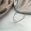 Silberne Titanstahl-Kleeblatt-Fußkette mit Doppelketten und LOVE-Gravur-Ring - Silber