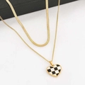 Collana a doppio strato dorata con ciondolo a cuore a scacchi bianchi e neri alla moda - Oro