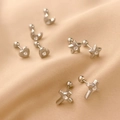 Star Moon Heart and Cross Zircon Screw Back Earrings in Silver Stainless Steel - Rhinestone Star Spiral Stud / Steel