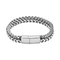 Silver double-strand wheat chain bracelet for men with polished metal clasp on white background - Reversible Square Bead Double Layer Bracelet / 19cm