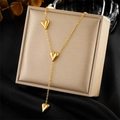Minimalist gold heart tassel Y-necklace made of polished stainless steel for women - Triple Heart Y-Shape Gold (N2743)