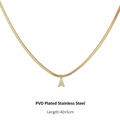 Collar de cadena de serpiente en acero inoxidable dorado PVD con colgante letra A y circón - Letra A