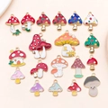Set of 18 colorful enamel mushroom house charms in zinc alloy with gold-tone finish - Enamel Thanksgiving Mushroom Collection (SN1616)