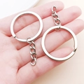 Silver plated flat key ring with 4-link chain for DIY handmade jewelry crafting - White K/Silver