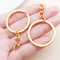 Polished golden plating keychain ring with chain links for DIY accessory crafting - Gold