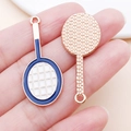 DIY rose gold alloy tennis racket pendant with blue enamel and intricate mesh texture - Drip Oil White Badminton Racket (21728)