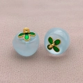 Light blue translucent apple pendant with gold metal leaf and green enamel charm - Single Style / Transparent Lake Blue