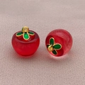 Translucent red glass persimmon pendant with gold green leaf for DIY jewelry - Single Style / Transparent Red