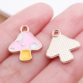 Pink mushroom enamel charm in rose gold finish for DIY jewelry bracelets and necklaces - Pink Enamel Mushroom (14977)
