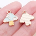 Golden mushroom enamel charms with blue and yellow polka dots for DIY jewelry - Lake Blue Enamel Mushroom (14978)