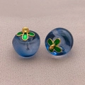 Pair of blue translucent glass clover fruit pendants with gold hooks for DIY jewelry - Transparent Dark Blue