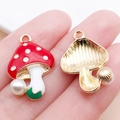 DIY mushroom charm with red enamel cap and white pearl detail on gold alloy base - Red Enamel Pearl Mushroom (16998)