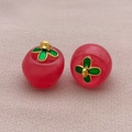 Pair of red persimmon clover pendants with gold metal ring for DIY jewelry making - Transparent Watermelon Red