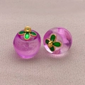 Translucent purple clover glass charm with gold trim green leaf for DIY jewelry - Transparent Purple