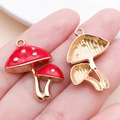 Red mushroom house alloy charm with white dots and golden back for DIY bracelets - Red Enamel Double Mushroom (16999)