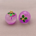 Translucent purple clover apple charm with green metal clover cap and golden accents - Transparent Purple White