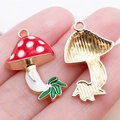 Handheld mushroom charm in red and gold enamel for DIY jewelry making and crafts - Red Enamel Plated Mushroom Style 2 (17000)