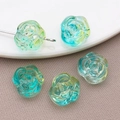 Blue and yellow gradient rose flower lampwork glass beads for DIY jewelry making - Rose Camellia Shape (25767) / 1 Piece (14x12mm) / Transparent Gradient Blue-Green