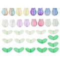 Frosted glass tulip flower and leaf beads for DIY bracelets and keychains in eight colors - Tulip and Leaf Pairing Set (BE26) / Mixed Set of 10 Styles (32 Pieces/Pack) / Mixed Colors