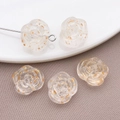 Translucent glass rose bead with gold foil flakes and a silver metal pin accessory - Rose Camellia Shape (25768) / 1 Piece (14x12mm) / Transparent Champagne