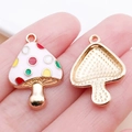 Cute mushroom-shaped enamel charm pendant in gold alloy for DIY jewelry making - Enamel Colorful Polka Dot Pink Mushroom (18987)