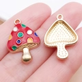 Red enamel mushroom charm with colorful dots and textured alloy back for DIY jewelry making - Colorful Dot Red Mushroom (18988)