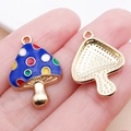 Enamel mushroom charm with blue cap and colorful dots for DIY jewelry making - Enamel Colorful Polka Dot Blue Mushroom (18989)