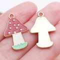 Red enamel mushroom charm with golden metallic textured back for DIY jewelry making - Dark Red Enamel Mushroom (19203)