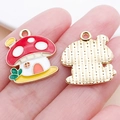Cute mushroom house charm in red and gold finish for DIY jewelry and keychain - Red Drip Oil Mushroom House (25068)