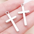 Coppia di ciondoli a croce minimalisti in lega di zinco argento per gioielli fai-da-te - Croce in Argento Antico (7916) / 13x27mm