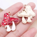DIY charm with rose gold finish and red enamel mushroom house design and small rhinestones - Large Red Enamel Rhinestone Mushroom (25079)