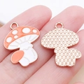 Cute orange enamel mushroom charm with rose gold plating for DIY jewelry making - White Enamel Mushroom (25229)