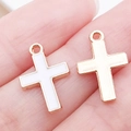 Accessorio per gioielli fai da te con ciondolo a croce in smalto bianco e oro rosa - Croce Smaltata Bianca (11952) / 10.5x16mm