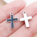 Ciondoli a croce in lega di zinco nero e argento per la creazione di gioielli - Croce Nera Smaltata Oro Bianco (23971) / 16x11x1mm