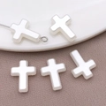 Perline a forma di croce in finta perla ABS per accessori per la creazione di gioielli - Croce Diretta a Doppia Faccia (25801) / 1 pezzo/confezione (15x12mm) / Bianco Sporco