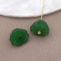 Perle de lotus en verre vert avec tige dorée pour création de bijoux et bracelet fait main - Style de Graine de Lotus (21967) / Lot de 1 Pièce (10x7mm) / Vert