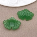 Pair of translucent green ginkgo leaf pendants with leaf vein textures for DIY jewelry - Jelly Dark Green