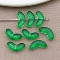 Translucent green tulip leaf shaped glass bead for DIY jewelry making accessories - Straight Hole Leaf Shape (23873) / 1 Piece (6.5x14x3mm) / Dark Green