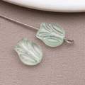 Light green glass tulip leaf beads with detailed veins for DIY jewelry making - Straight Hole Tulip Shape (26704) / 1 Piece (11x8.5mm) / Transparent Green