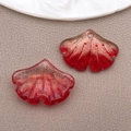Red and pink gradient ginkgo leaf glass pendants with gold glitter for DIY jewelry - Transparent Red with Gold Flakes