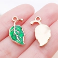 Green enamel maple leaf charms with rose gold alloy trim for DIY jewelry making - 12x20mm / Green Leaf (9955)