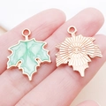 Rose gold maple leaf charm set with marble texture and sunburst engraving detail - 19x24mm / Green Maple Leaf (14246)